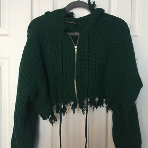 Zaful Green Cropped Zipper Jacket
